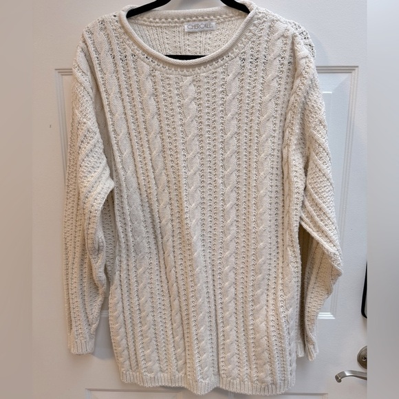 Cherokee Sweaters - Cable Knit Fisherman Cream Sweater Cotton Oversized Fall Cozy Vintage Preppy VTG